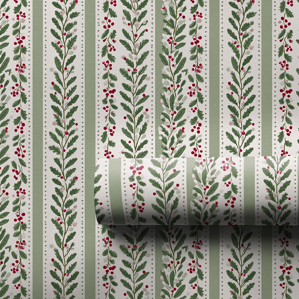 Winter Berry Stripes - Wrapping Paper - Aspen & Arlo