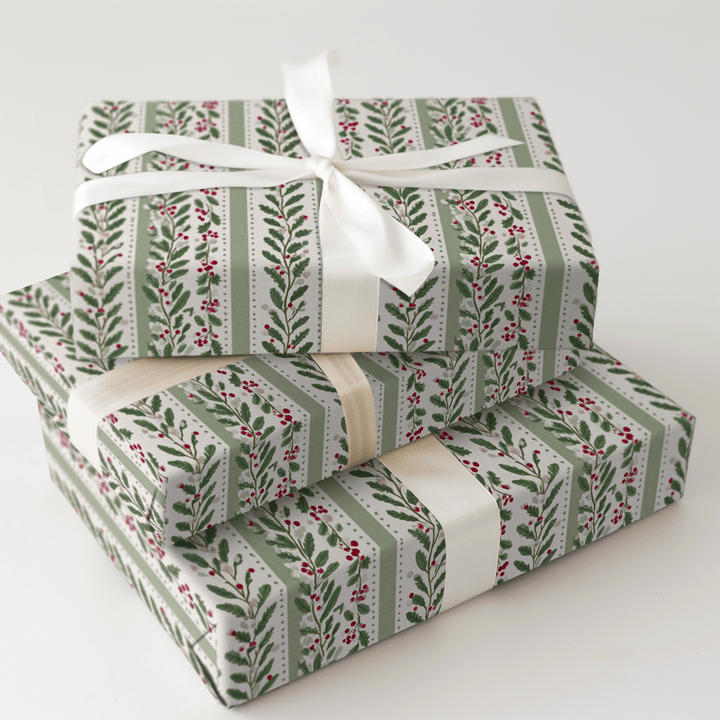 Winter Berry Stripes - Wrapping Paper - Aspen & Arlo