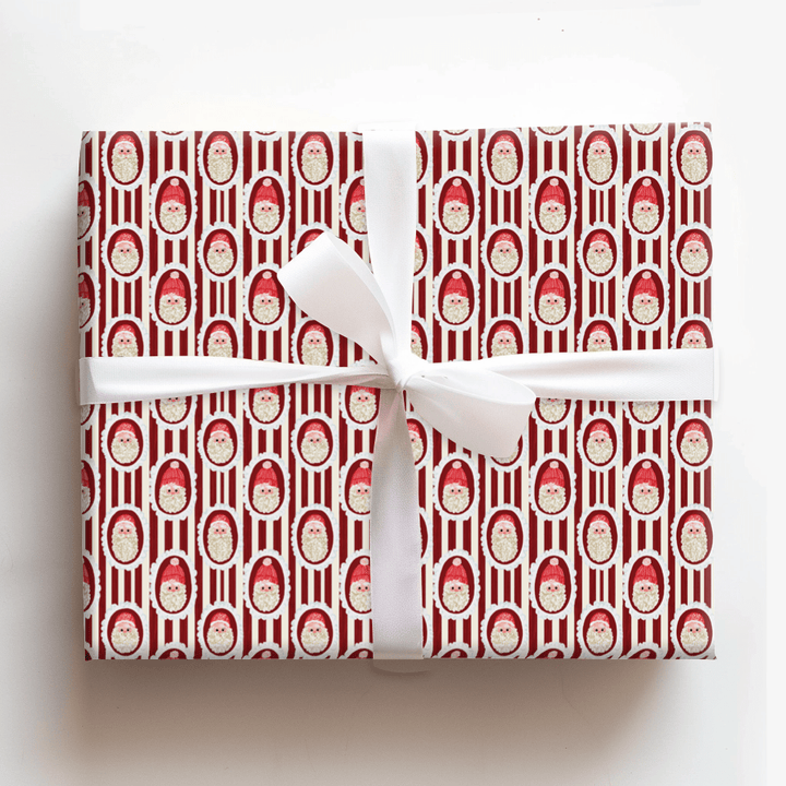 Santa Cameo Stripe Cranberry - Wrapping Paper - Aspen & Arlo