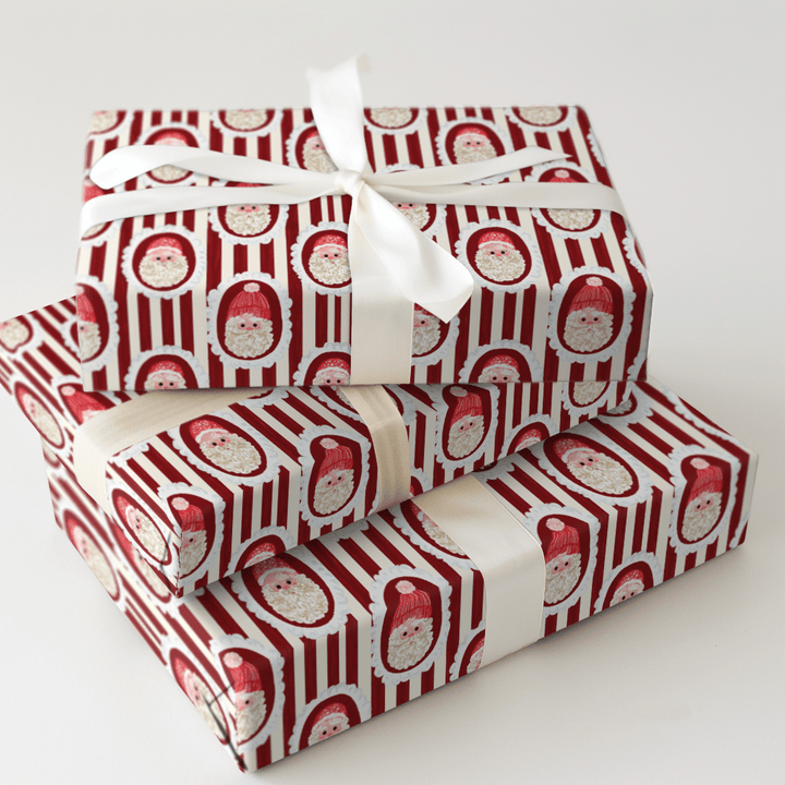 Santa Cameo Stripe Cranberry - Wrapping Paper - Aspen & Arlo