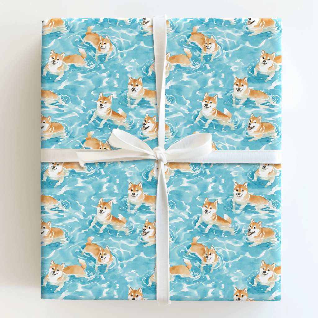 Pool Day with the Shiba Inus - Wrapping Paper - Aspen & Arlo