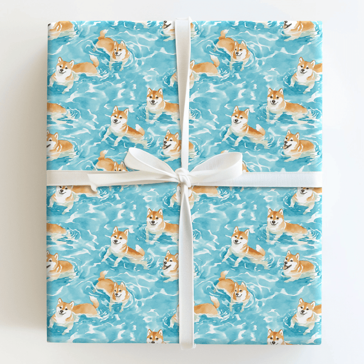 Pool Day with the Shiba Inus - Wrapping Paper - Aspen & Arlo