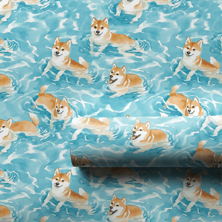 Pool Day with the Shiba Inus - Wrapping Paper - Aspen & Arlo