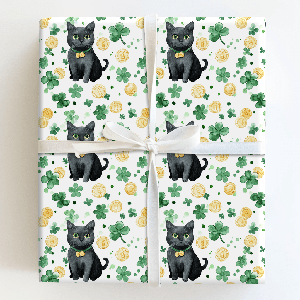 Shamrocks with the Black Cat - Wrapping Paper - Aspen & Arlo