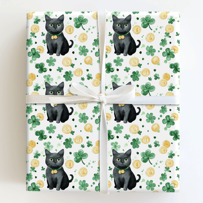 Shamrocks with the Black Cat - Wrapping Paper - Aspen & Arlo