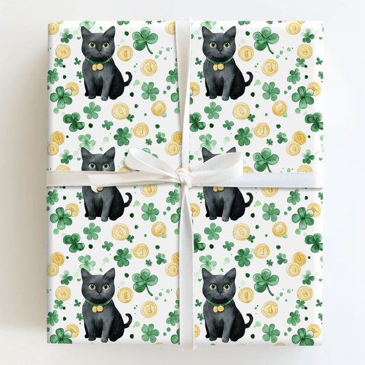 Shamrocks with the Black Cat - Wrapping Paper - Aspen & Arlo