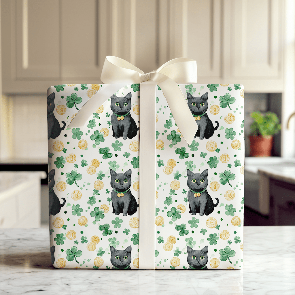 Shamrocks with the Black Cat - Wrapping Paper - Aspen & Arlo