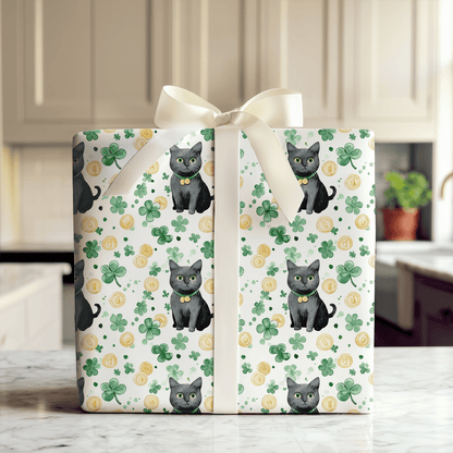 Shamrocks with the Black Cat - Wrapping Paper - Aspen & Arlo