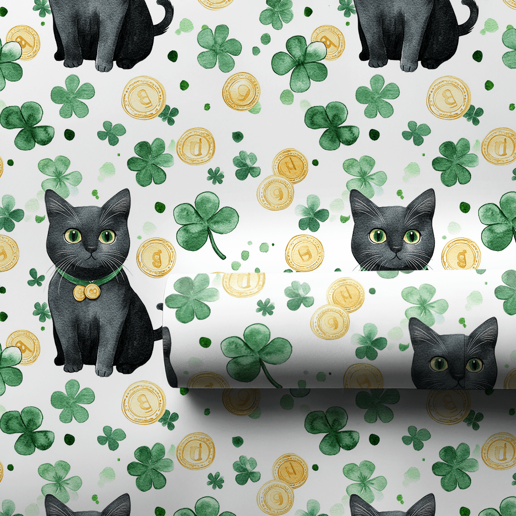 Shamrocks with the Black Cat - Wrapping Paper - Aspen & Arlo