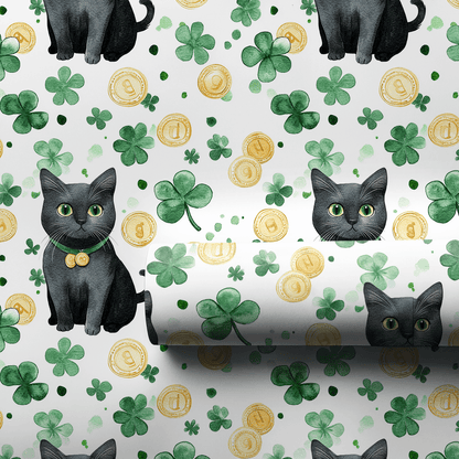 Shamrocks with the Black Cat - Wrapping Paper - Aspen & Arlo
