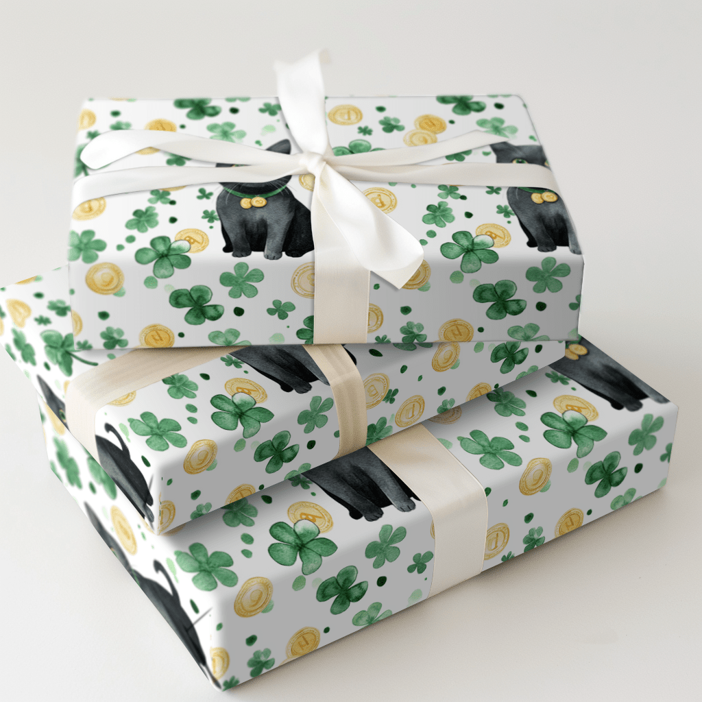 Shamrocks with the Black Cat - Wrapping Paper - Aspen & Arlo
