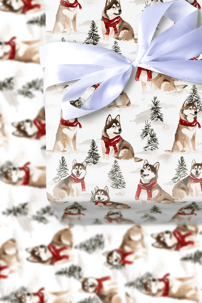 Snow Day for Huskies - Wrapping Paper - Aspen & Arlo