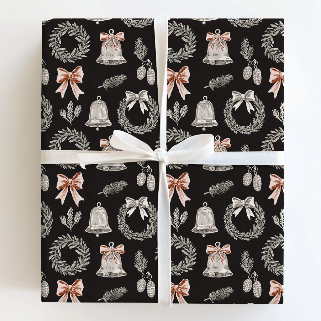 Wreath and Bell Toile - Wrapping Paper - Aspen & Arlo