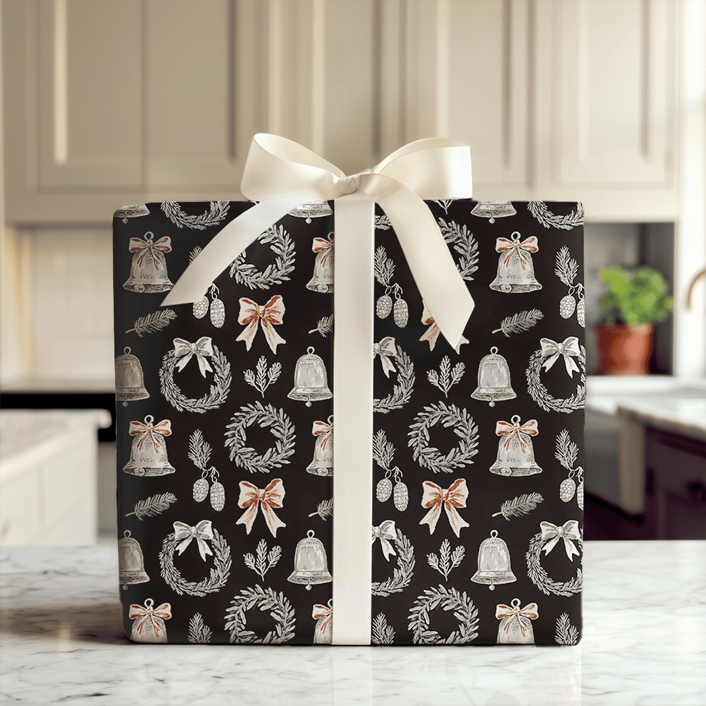 Wreath and Bell Toile - Wrapping Paper - Aspen & Arlo