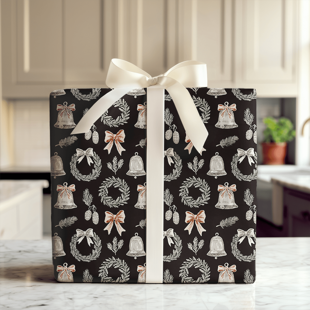 Wreath and Bell Toile - Wrapping Paper - Aspen & Arlo