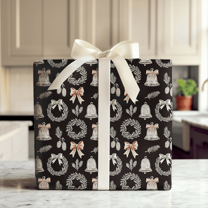 Wreath and Bell Toile - Wrapping Paper - Aspen & Arlo