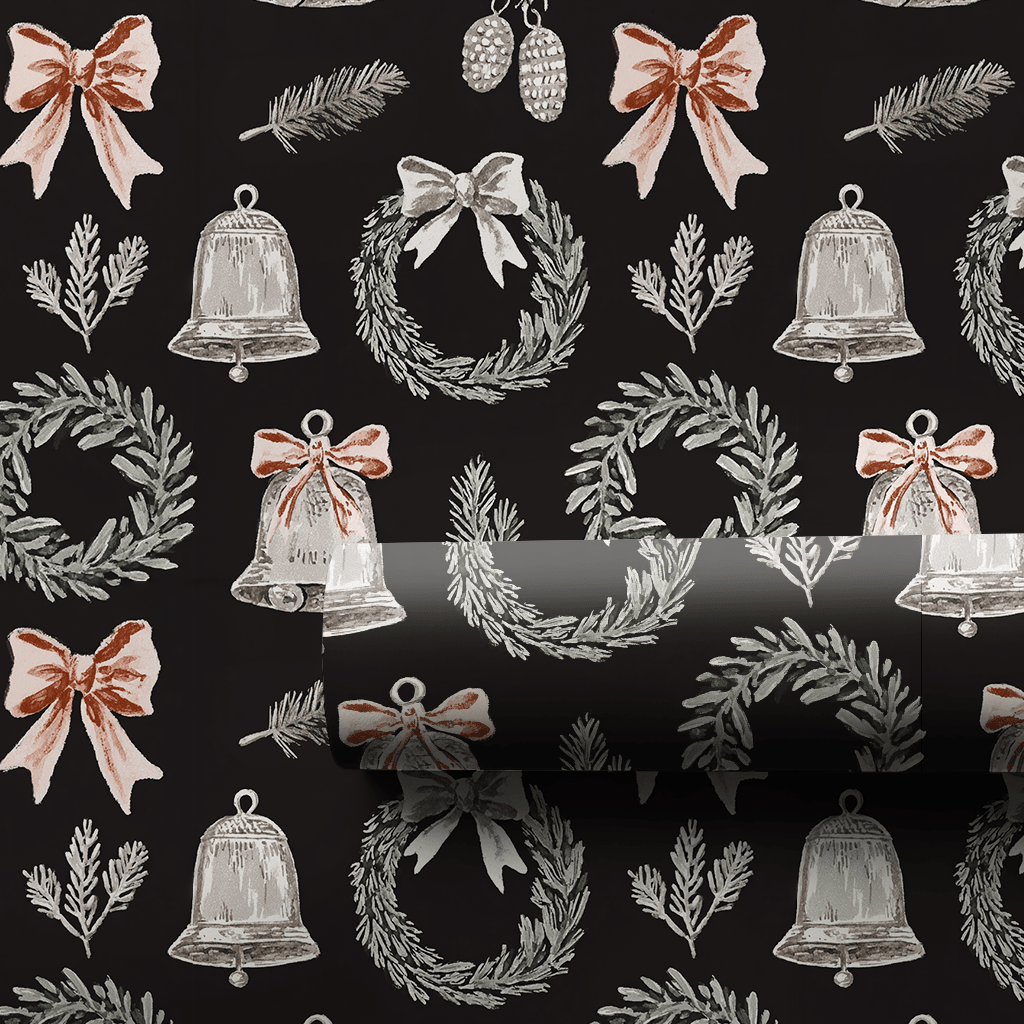 Wreath and Bell Toile - Wrapping Paper - Aspen & Arlo