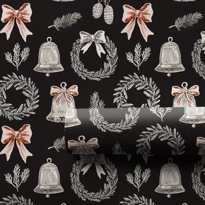 Wreath and Bell Toile - Wrapping Paper - Aspen & Arlo