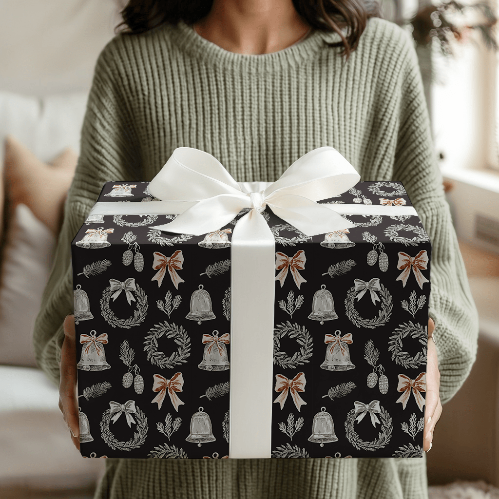 Wreath and Bell Toile - Wrapping Paper - Aspen & Arlo