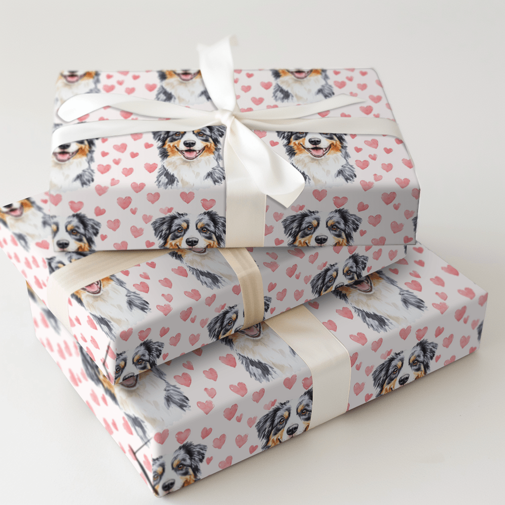 Australian Shepherd Valentine - Wrapping Paper - Aspen & Arlo