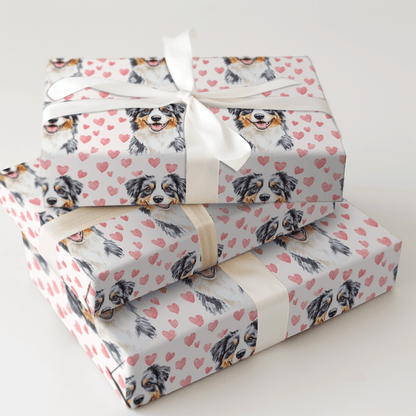 Australian Shepherd Valentine - Wrapping Paper - Aspen & Arlo