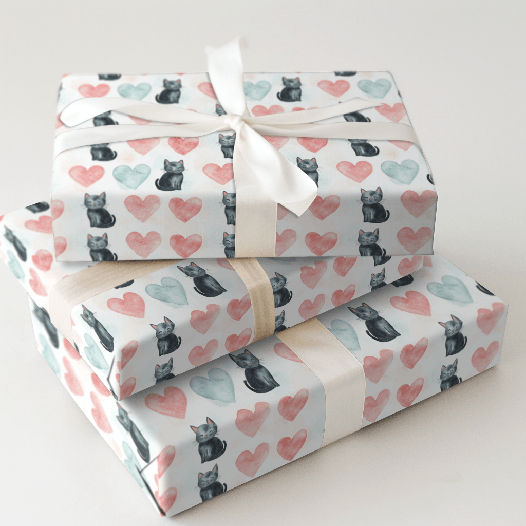 Black Cat Valentine - Wrapping Paper - Aspen & Arlo