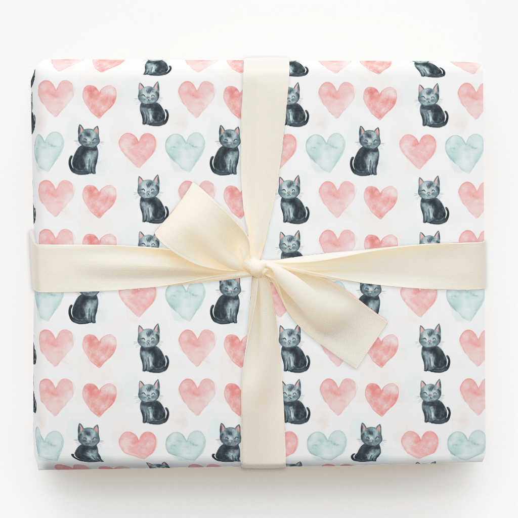 Black Cat Valentine - Wrapping Paper - Aspen & Arlo