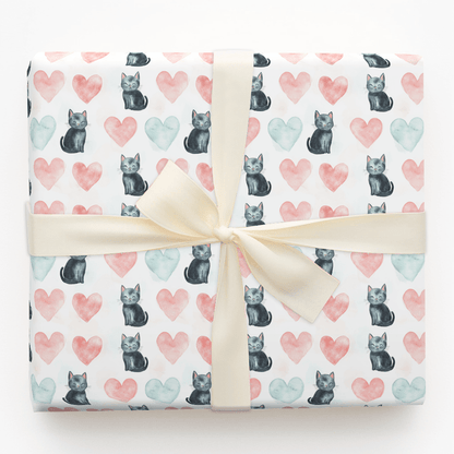 Black Cat Valentine - Wrapping Paper - Aspen & Arlo
