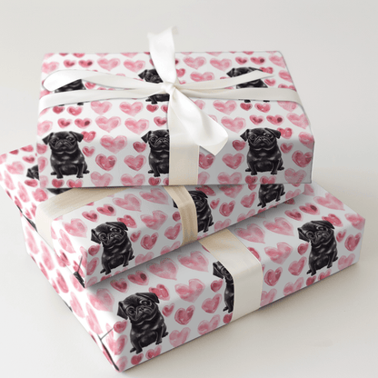 Black Pug Valentine - Wrapping Paper - Aspen & Arlo