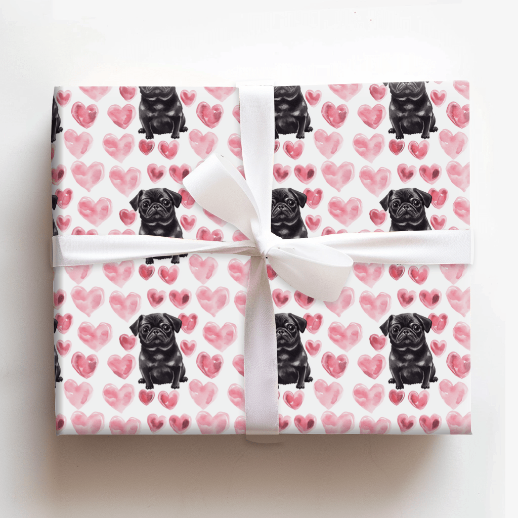 Black Pug Valentine - Wrapping Paper - Aspen & Arlo