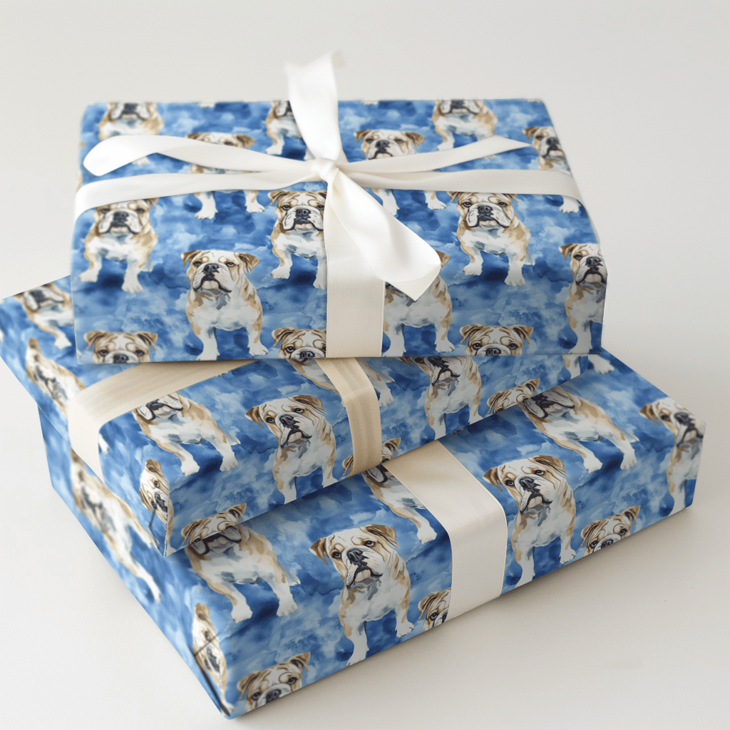 Bulldog Baby Blue - Wrapping Paper - Aspen & Arlo