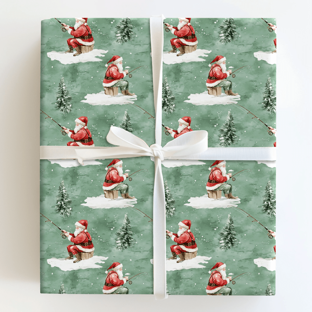 Christmas Cast Wrapping Paper: Fishing Santa Gift Wrap – Aspen & Arlo