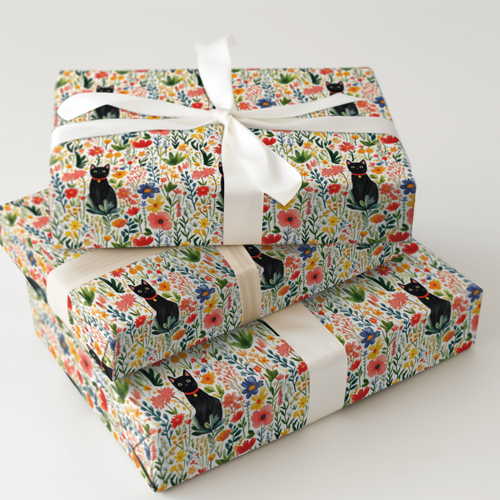 Garden Day with a Black Cat - Wrapping Paper - Aspen & Arlo