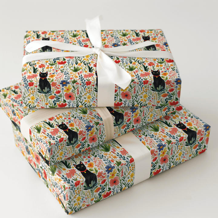 Garden Day with a Black Cat - Wrapping Paper - Aspen & Arlo