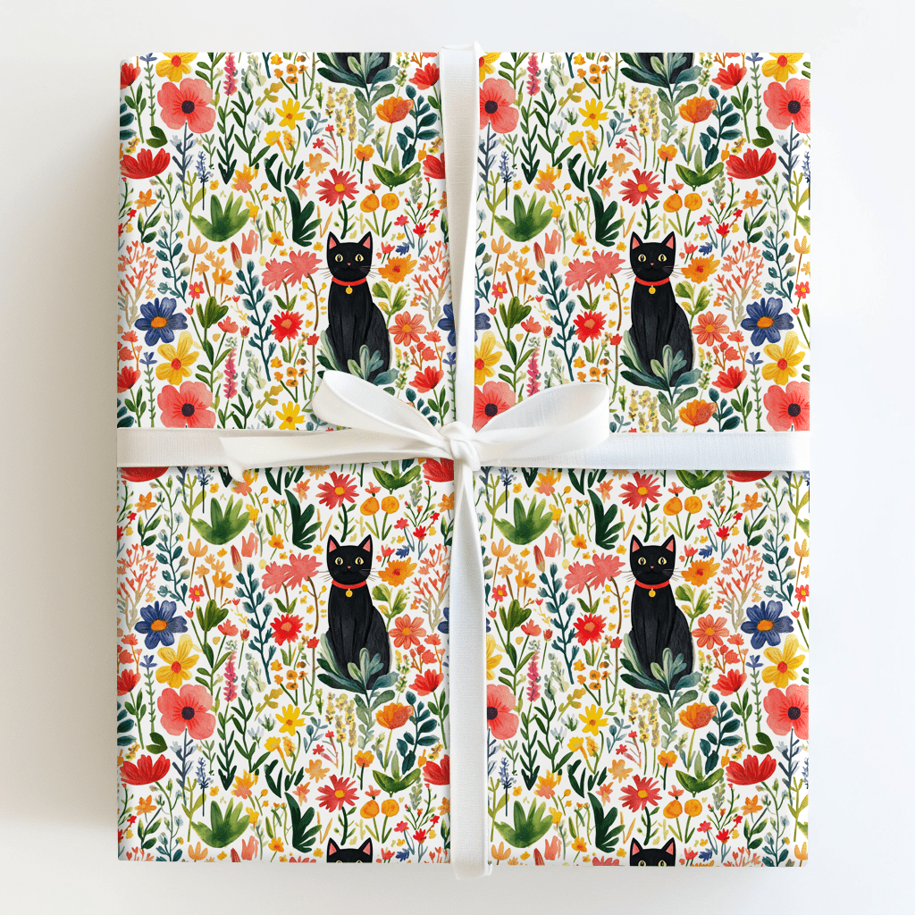 Garden Day with a Black Cat - Wrapping Paper - Aspen & Arlo