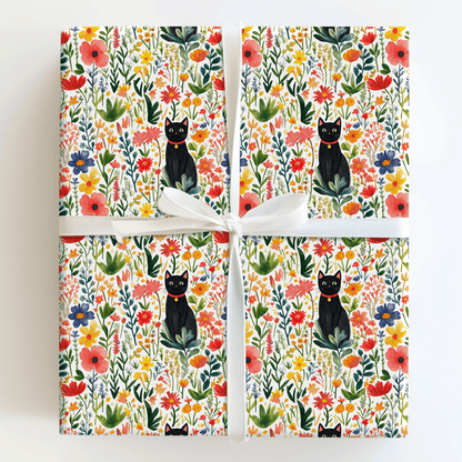 Garden Day with a Black Cat - Wrapping Paper - Aspen & Arlo