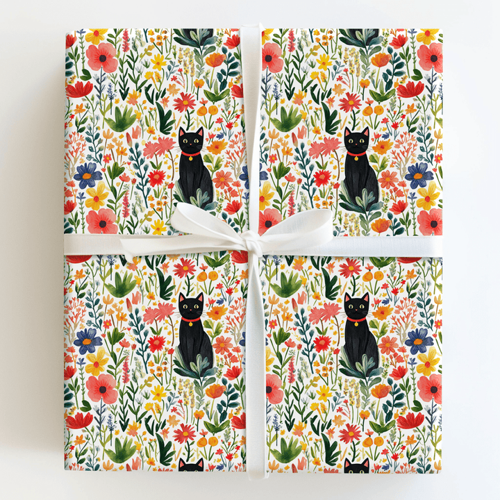 Garden Day with a Black Cat - Wrapping Paper - Aspen & Arlo