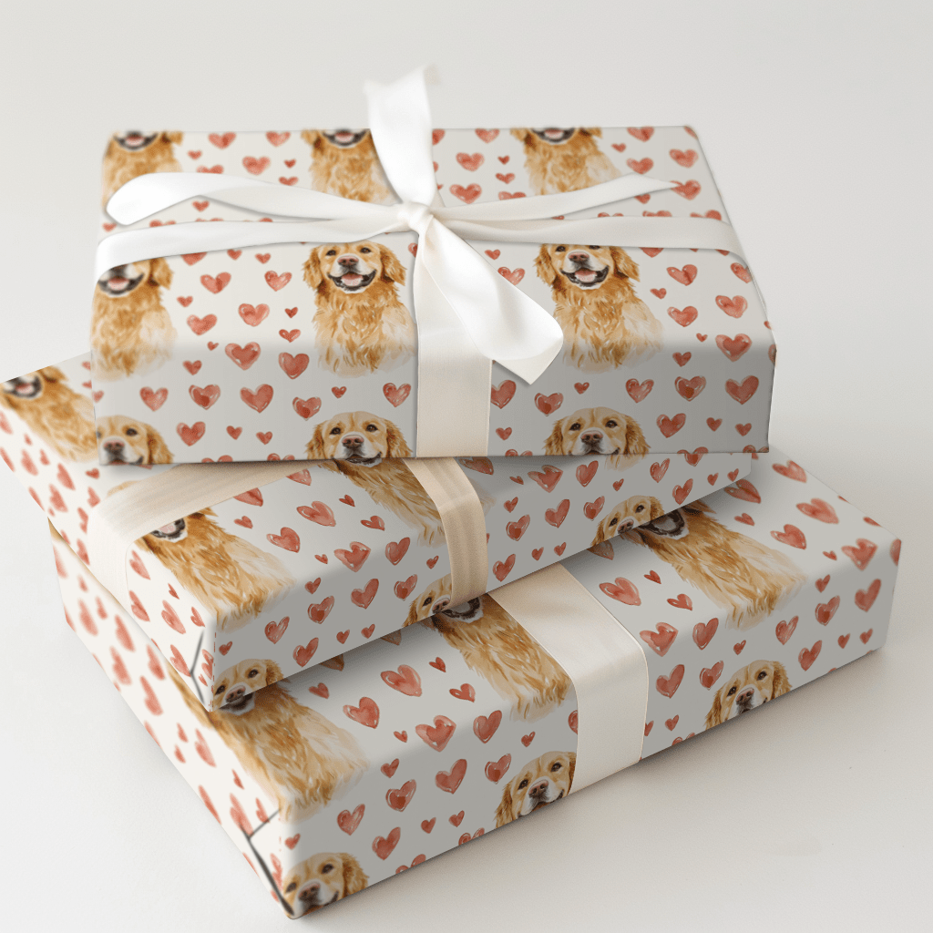 Golden Retriever Valentine - Wrapping Paper - Aspen & Arlo