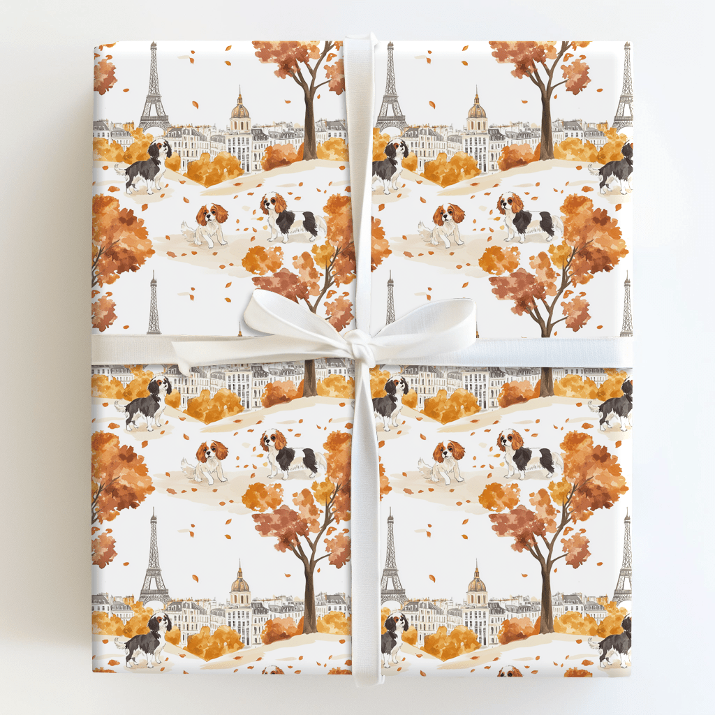 Paris with the Cavalier King Charles - Wrapping Paper - Aspen & Arlo