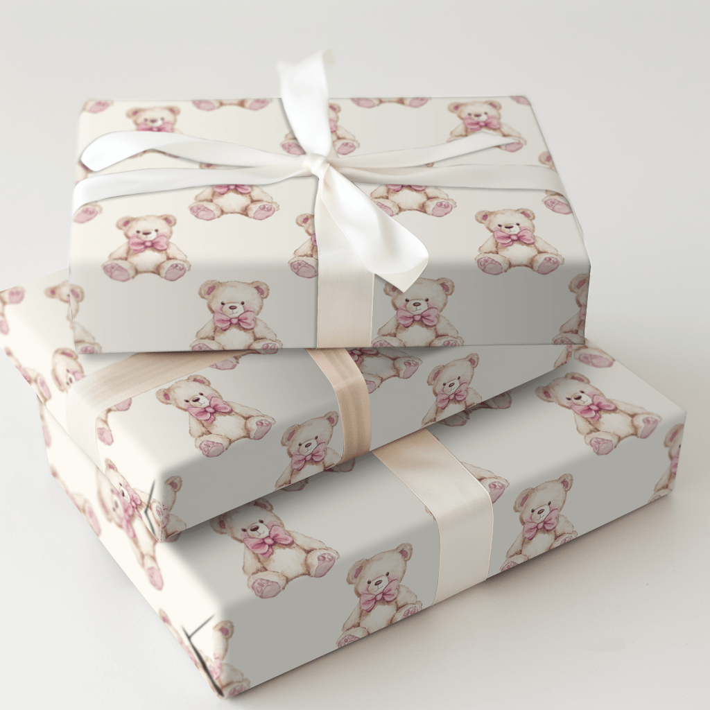 Pink Teddy - Wrapping Paper - Aspen & Arlo