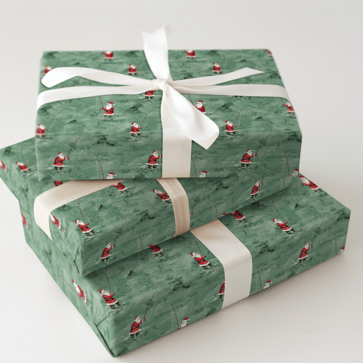 River Rod Run Santa - Wrapping Paper - Aspen & Arlo