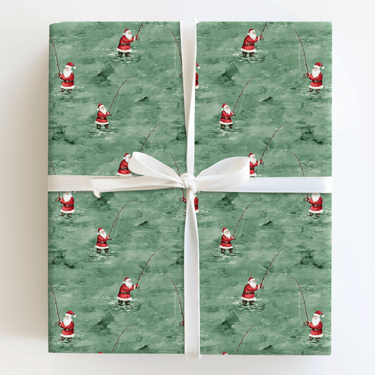 River Rod Run Santa - Wrapping Paper - Aspen & Arlo