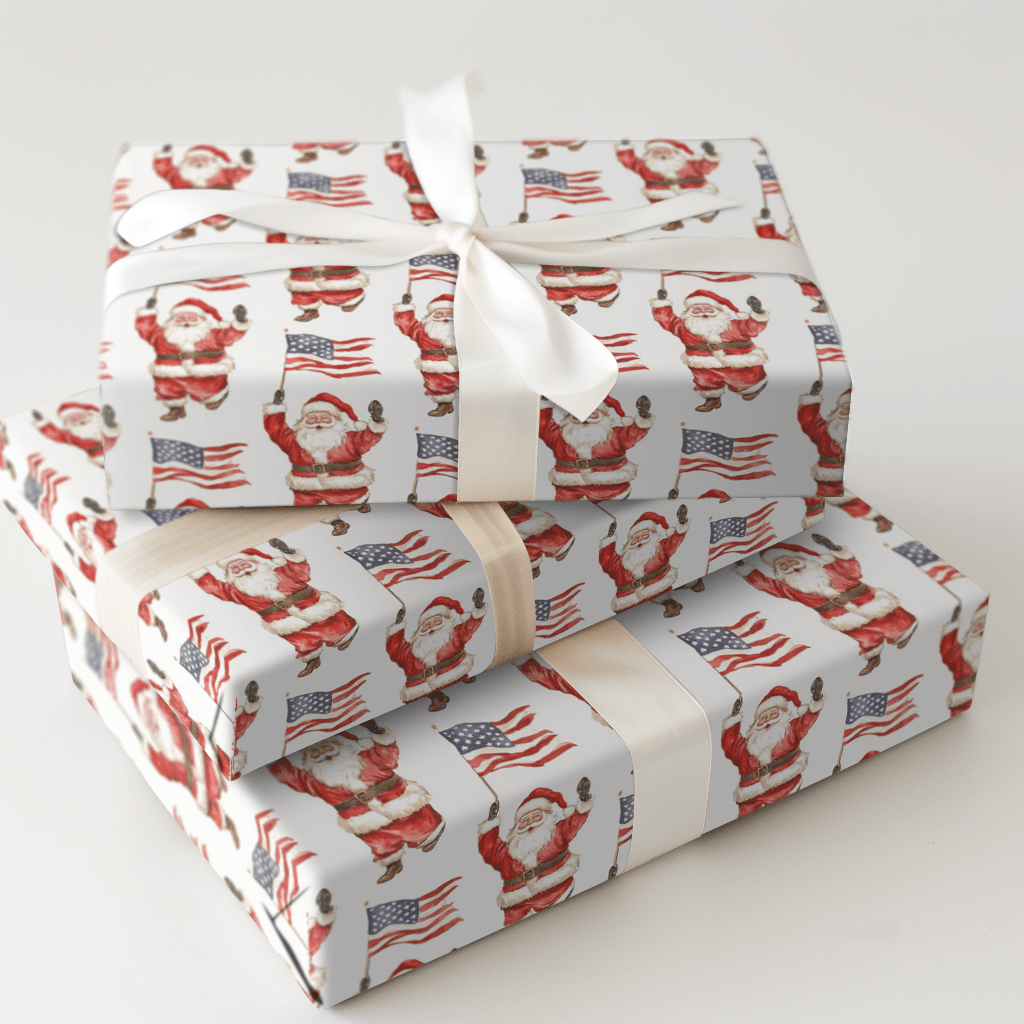 Spangled Spirit Santa - Wrapping Paper - Aspen & Arlo