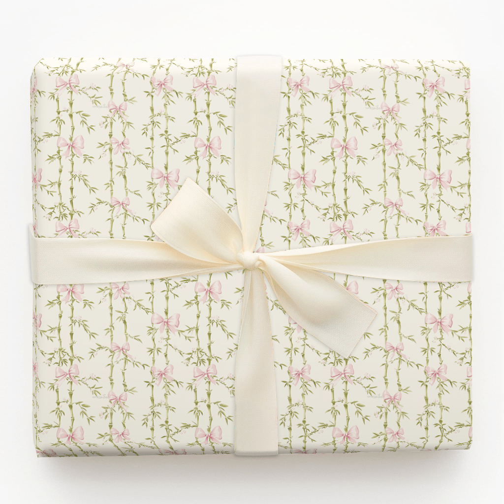 Serene Bows and Bamboo Wrapping Paper: Floral Gift Wrap for Baby Girls ...