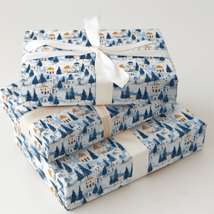 Snowfall in Santorini - Wrapping Paper - Aspen & Arlo