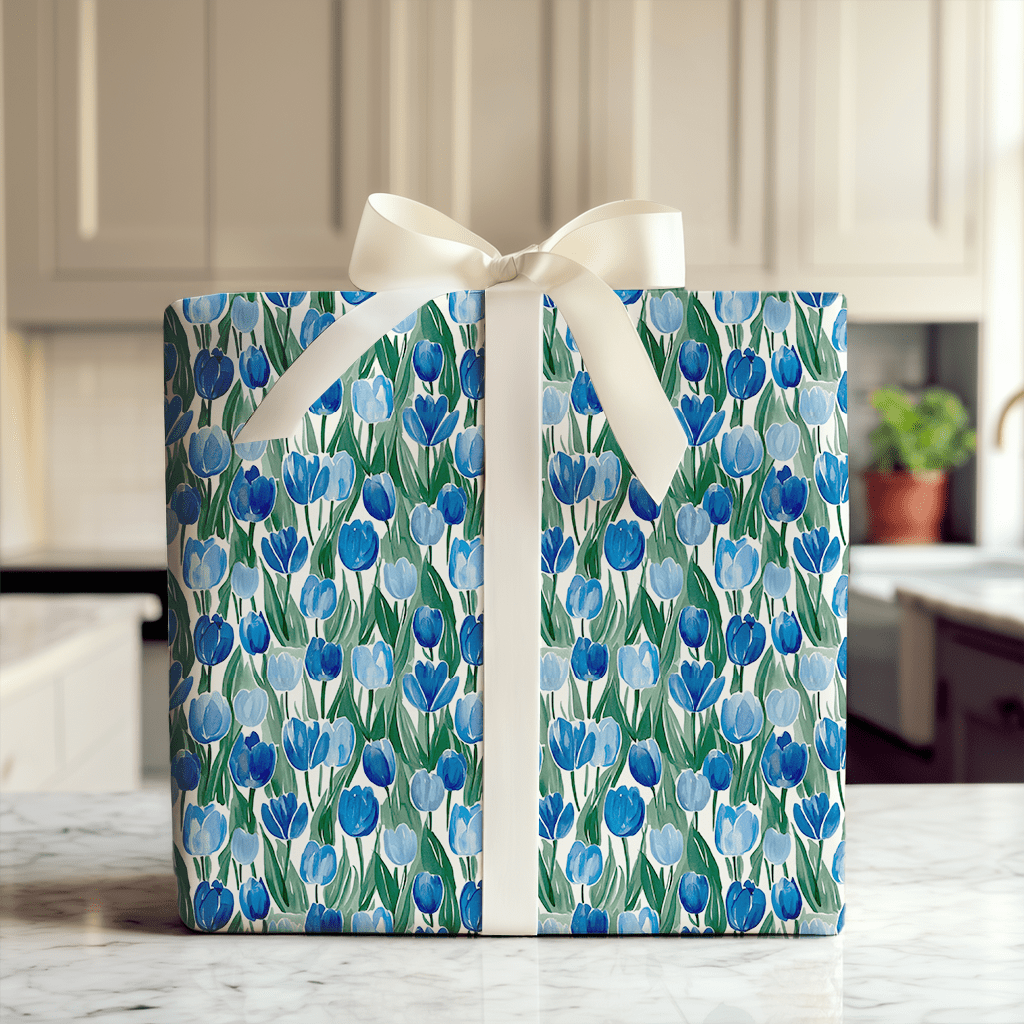 Somebunny Loves Blue Tulips - Wrapping Paper - Aspen & Arlo