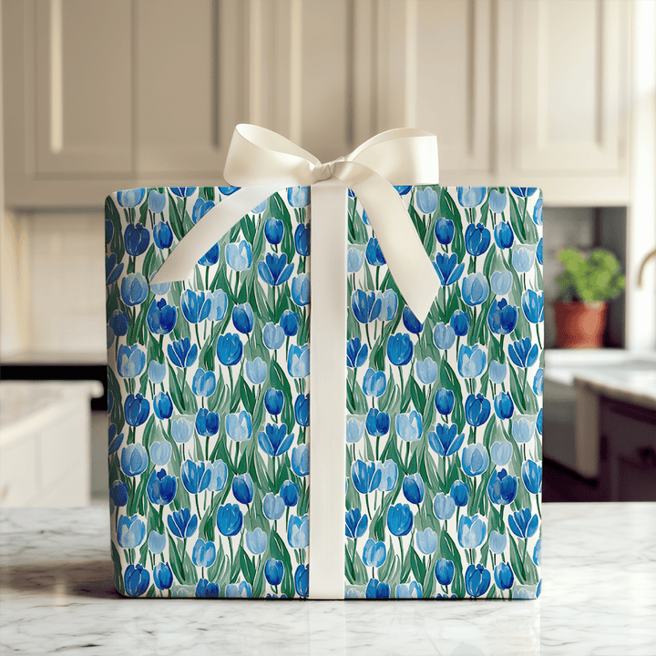 Somebunny Loves Blue Tulips - Wrapping Paper - Aspen & Arlo