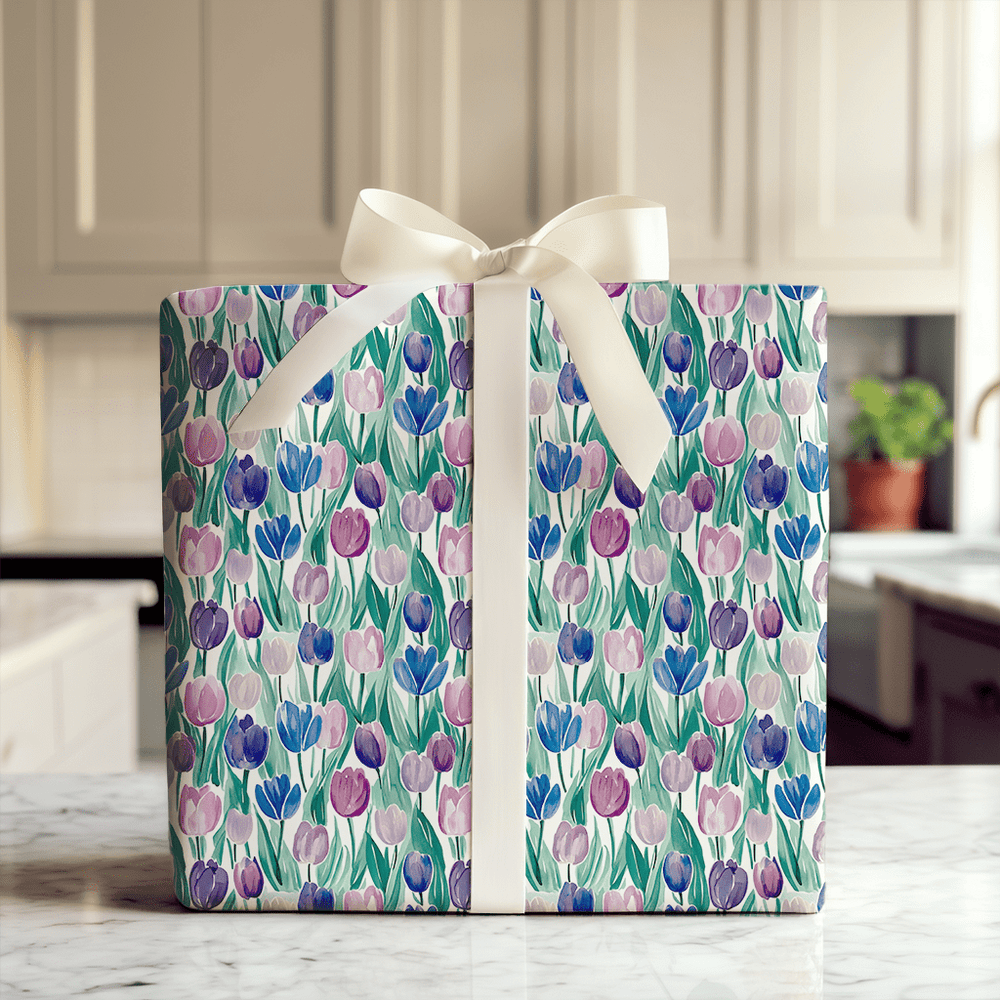 Somebunny Loves Purple Tulips - Wrapping Paper - Aspen & Arlo