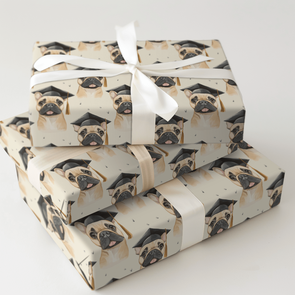 Tan Frenchie Graduate - Wrapping Paper - Aspen & Arlo
