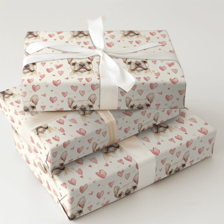 Tan Frenchie Valentine - Wrapping Paper - Aspen & Arlo
